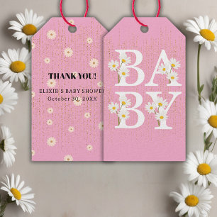 Pink Golden Daisy Glitzer Glow Baby Dusche Geschenkanhänger