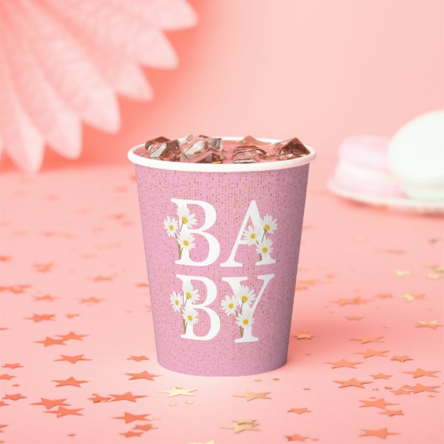 Pink Golden Daisy Glitzer Glow Baby Dusche Pappbecher (Insitu)