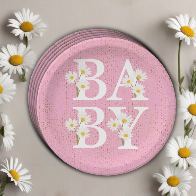 Pink Golden Daisy Glitzer Glow Baby Dusche Pappteller (Von Creator hochgeladen)