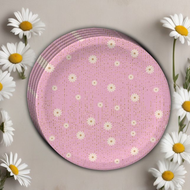 Pink Golden Daisy Glitzer Glow Baby Dusche Pappteller (Von Creator hochgeladen)
