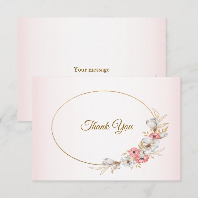 Pink Golden Floral Geometric Peach Wedding Dankeskarte (Vorne/Hinten)