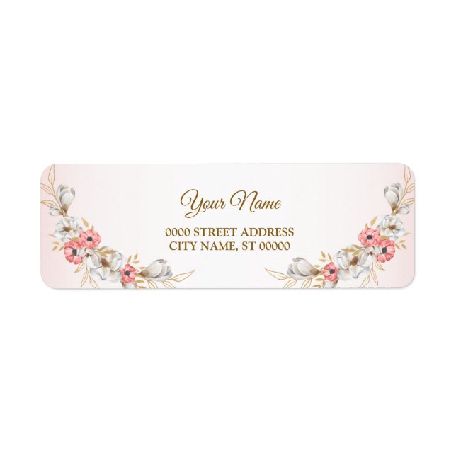 Pink Golden Floral Peach Wedding Return Address (Vorne)