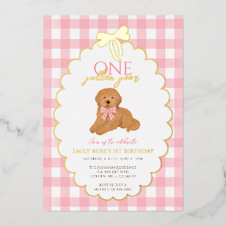 Pink Goldendoodle Puppy Dog Pawty 1st Birthday Folieneinladung