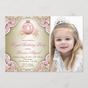 Pink-Goldene Königliche Prinzessinnen-Foto-Geburts Einladung