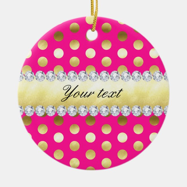 Pink-Goldfolien-Tupfen-Diamanten Keramikornament (Vorne)