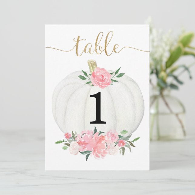 Pink-Goldkürbis 5"x7"-Tischnummern Einladung (Stehend Vorderseite)