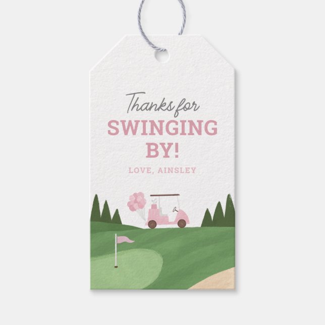 Pink Golf Birthday Party Geschenkanhänger (Vorderseite)