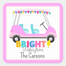 Pink Golf Cart Brillenwünsche mit Urlaubsstipps Quadratischer Aufkleber