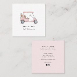 Pink Golf Cart Female Golf Instructor Golf pro Quadratische Visitenkarte