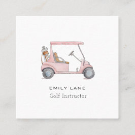 Pink Golf Cart Female Golf Instructor Golf pro Quadratische Visitenkarte