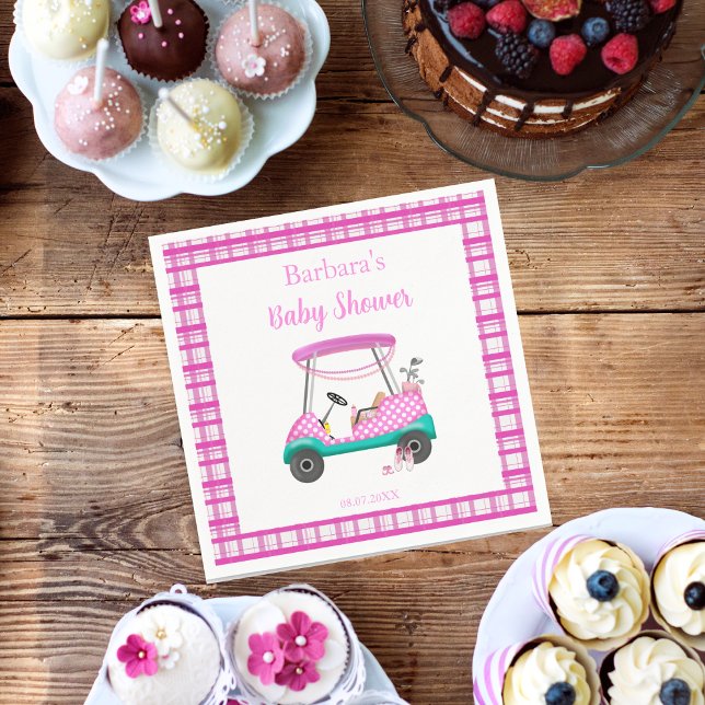 Pink Golf Cart mit Babyausstattung Babydusche Serviette (Von Creator hochgeladen)