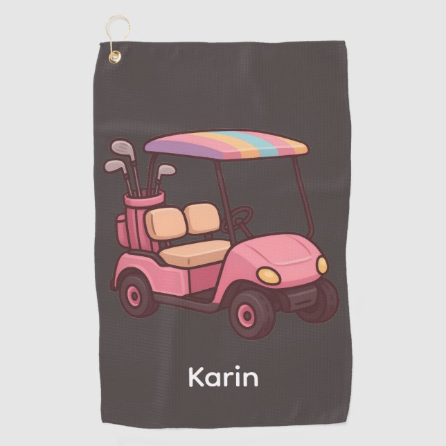 Pink Golf Cart Personalisiertes Golfhandtuch (Vorderseite)