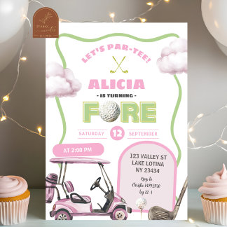Pink-Golf-Kind zum Geburtstag Einladung