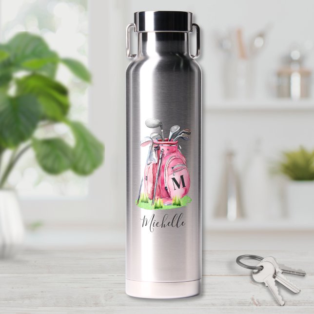 Pink Golf Name Monogram Trinkflasche (Pink Golf Name Monogram Water Bottle)