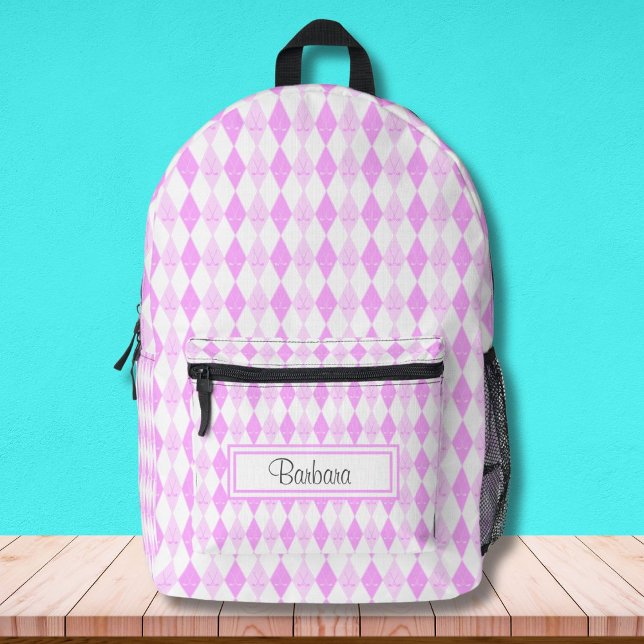 Pink Golf Themendesign Raute Personalisiert Bedruckter Rucksack (Von Creator hochgeladen)