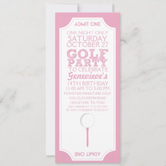 Pink Golf Ticket Golf Geburtstagsparty Einladung