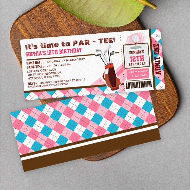 Pink Golf Ticket Pass Geburtstagsparty Einladung (Von Creator hochgeladen)