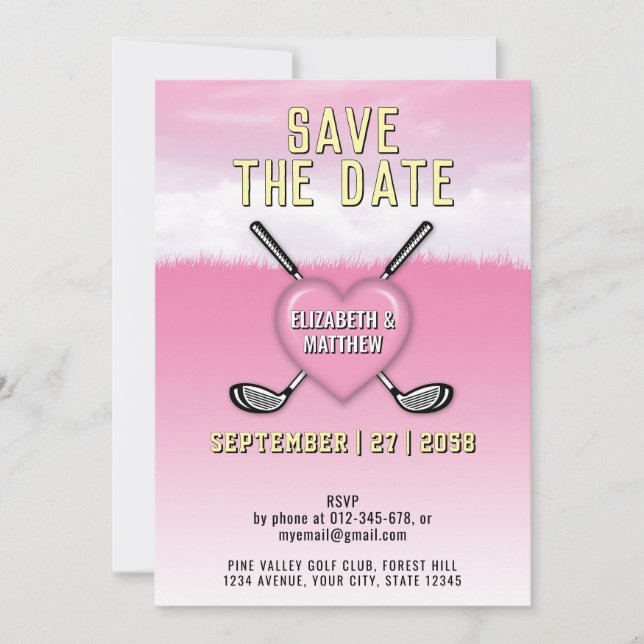 Pink Golf Wedding - Einladung Design (Vorderseite)