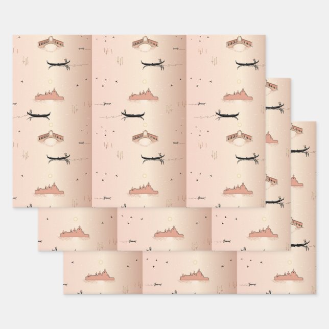Pink Gondolas Venice Italie papier d'emballage (Lot)
