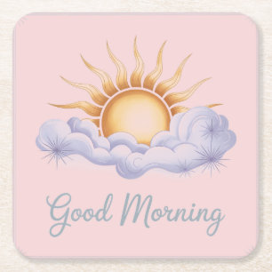 Pink Good Morning Sun Clouds Untersetzer Set