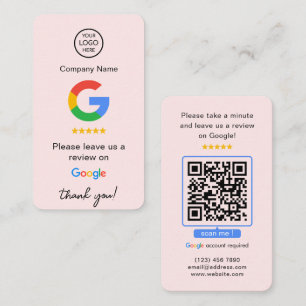 Pink Google Reviews QR Code Business Review Us Visitenkarte