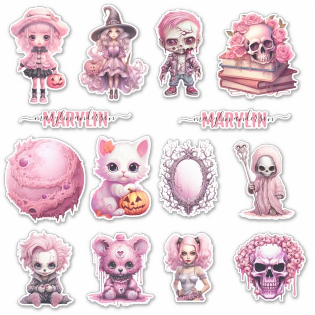 PINK GOTHIC HALLOWEEN CUSTOM CURSIVE NAME AUFKLEBER (Vorderseite)