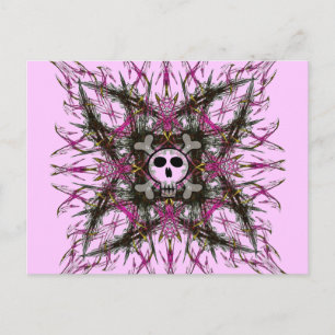 Pink Gothic Skull Fraktal Postkarte