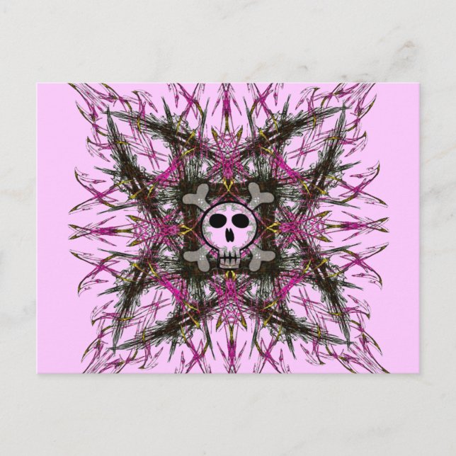 Pink Gothic Skull Fraktal Postkarte (Vorderseite)