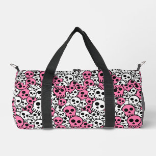 Pink Gothic Skull Pattern Print Duffle Bag