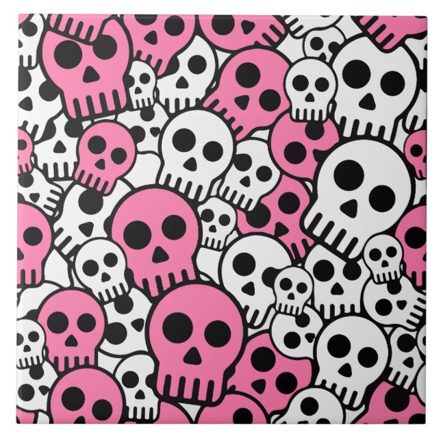 Pink Gothic Skull Pattern Print Fliese (Vorderseite)