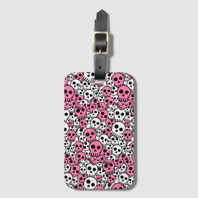 Pink Gothic Skull Pattern Print Gepäckanhänger (Vorderseite Vertikal)
