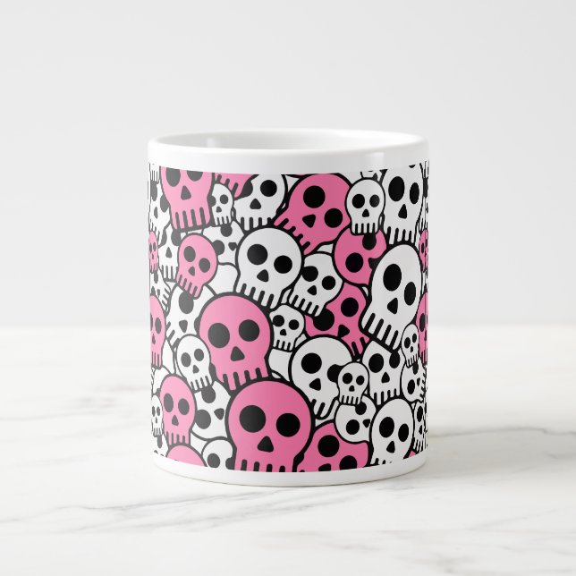 Pink Gothic Skull Pattern Print Jumbo-Tasse (Vorderseite)