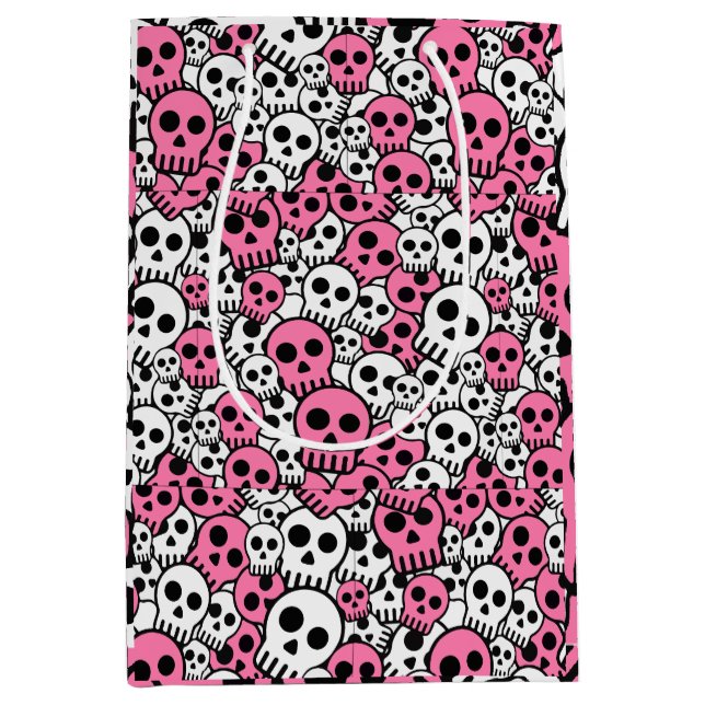 Pink Gothic Skull Pattern Print Mittlere Geschenktüte (Vorderseite)