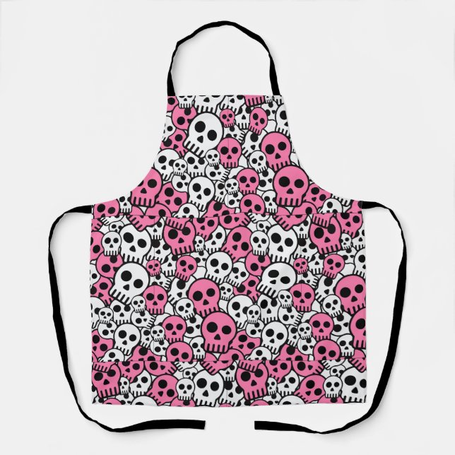Pink Gothic Skull Pattern Print Schürze (Vorderseite)