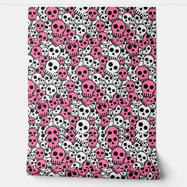 Pink Gothic Skull Pattern Print Tapete (Abrollen)