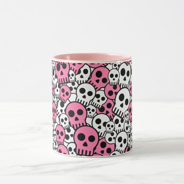 Pink Gothic Skull Pattern Print Tasse (Zentrum)