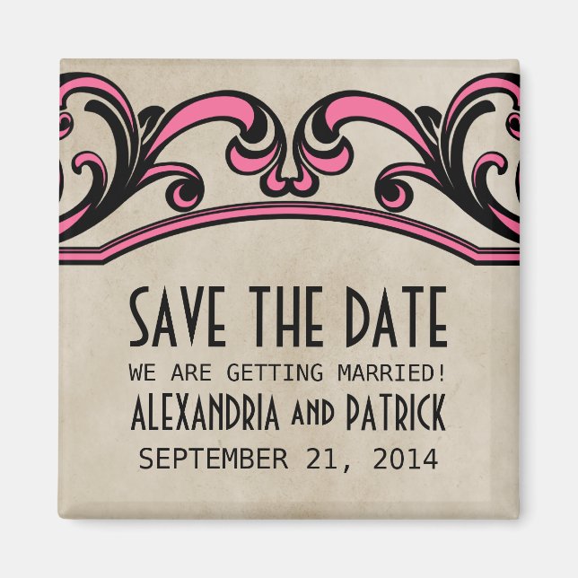 Pink Gothic Swirls Save the Date Magnet (Vorne)