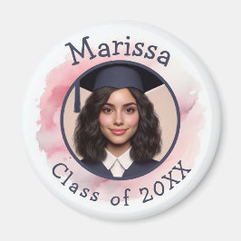 Pink Grad Foto Class Custom Year Name Watercolor Magnet