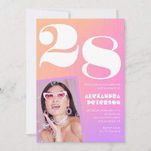 Pink Gradient 28e anniversaire invitation Retro Ph