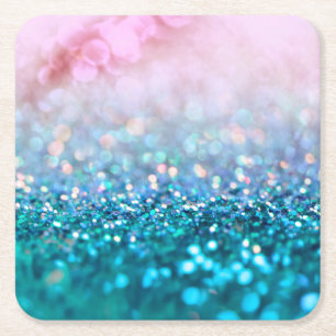 Pink Gradient Blue Aquamarin Sparky Trendy Glitzer Rechteckiger Pappuntersetzer
