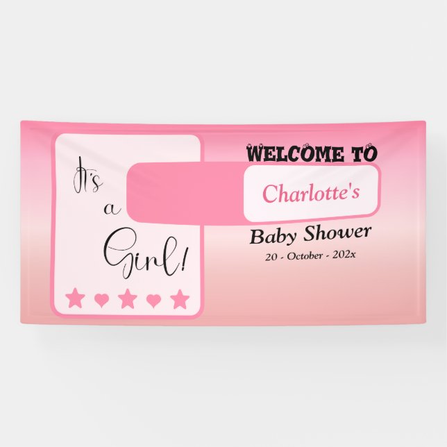 Pink Gradient Cute Eyeball Text Baby Shower Banner (Horizontal)
