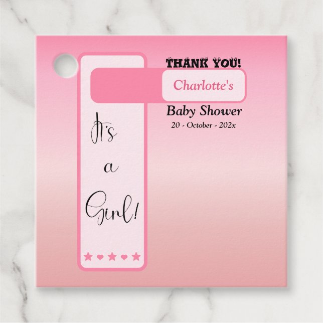 Pink Gradient Cute Eyeball Text Baby Shower Geschenkanhänger (Vorderseite)