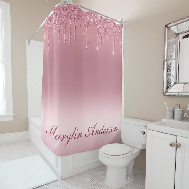 PINK GRADIENT GLITZER TROPFEN INDIVIDUELLE NAME MO DUSCHVORHANG (Beispiel)