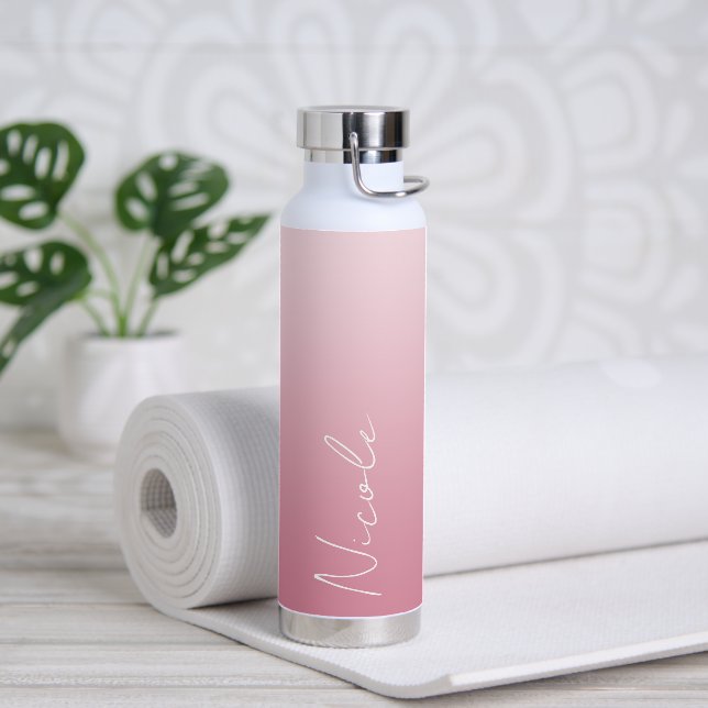 Pink Gradient Handwriting Script Personalisiert Trinkflasche (Yoga)