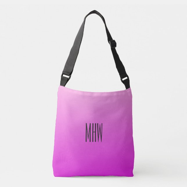 Pink Gradient, kundenspezifische Monogramm-Beutel Tragetaschen Mit Langen Trägern (Vorderseite)