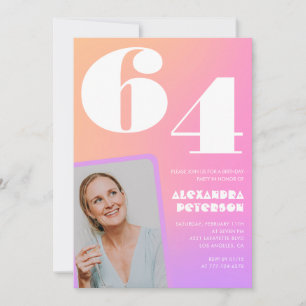 Pink Gradient Retro Foto 64. Geburtstag Einladung