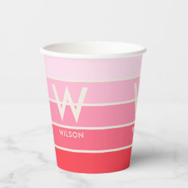 Pink Gradient Strip Monogram Persönliches Party Pappbecher
