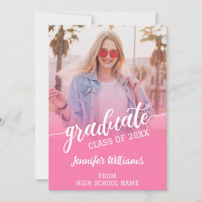 Pink Graduate Photo Grad Graduate Faire-part (Devant)