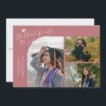 Pink Graduate She Believed Multi Photo Ankündigung<br><div class="desc">Modern and whimsical graduation announcement photo card featuring 3 photos on the front and 1 on the back. The text says "She believed she could so she did" with twinkling stars. Add the graduate's name,  information,  and message to personalize this card. Pink.</div>