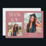 Pink Graduate Thank You 2-Photo  Ankündigung<br><div class="desc">Modern and whimsical graduation announcement photo card featuring 2 photos on the front and 1 on the back. The text says "THANK YOU" with twinkling stars. Add the graduate's name,  information,  and message to personalize this card. Pink.</div>